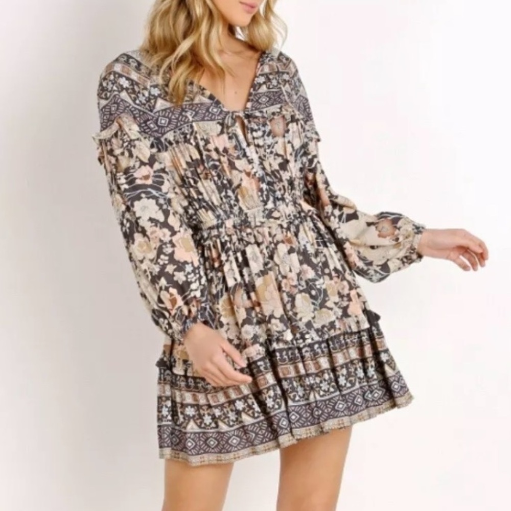 Spell and the Gypsy Collective Amethyst nightfall 100% rayon boho ruffle dress